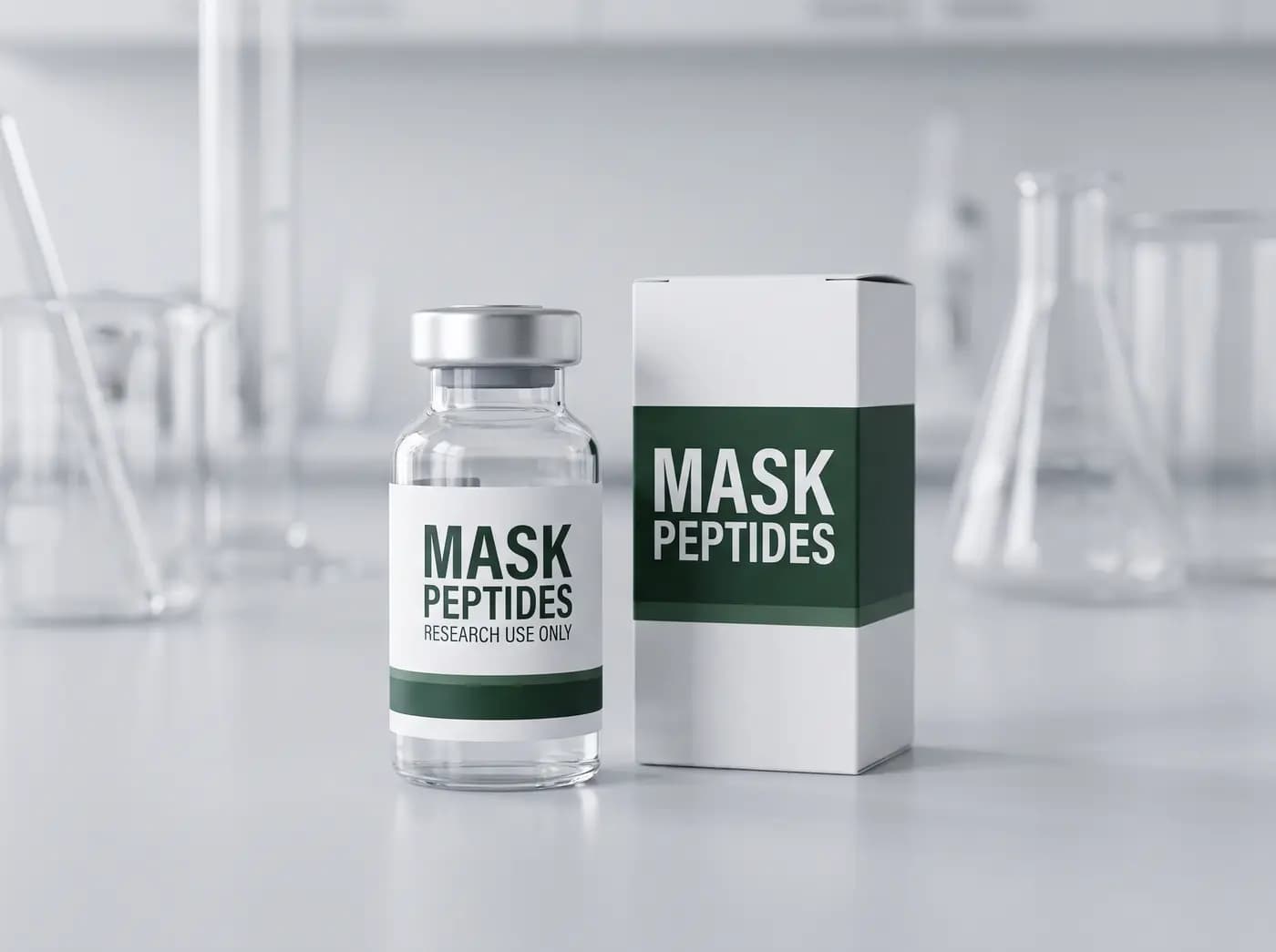 Research vial and branded packaging in a laboratory setting